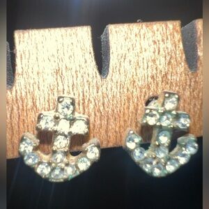 Nautical Silver Anchor Earrings with Sparkling Stones